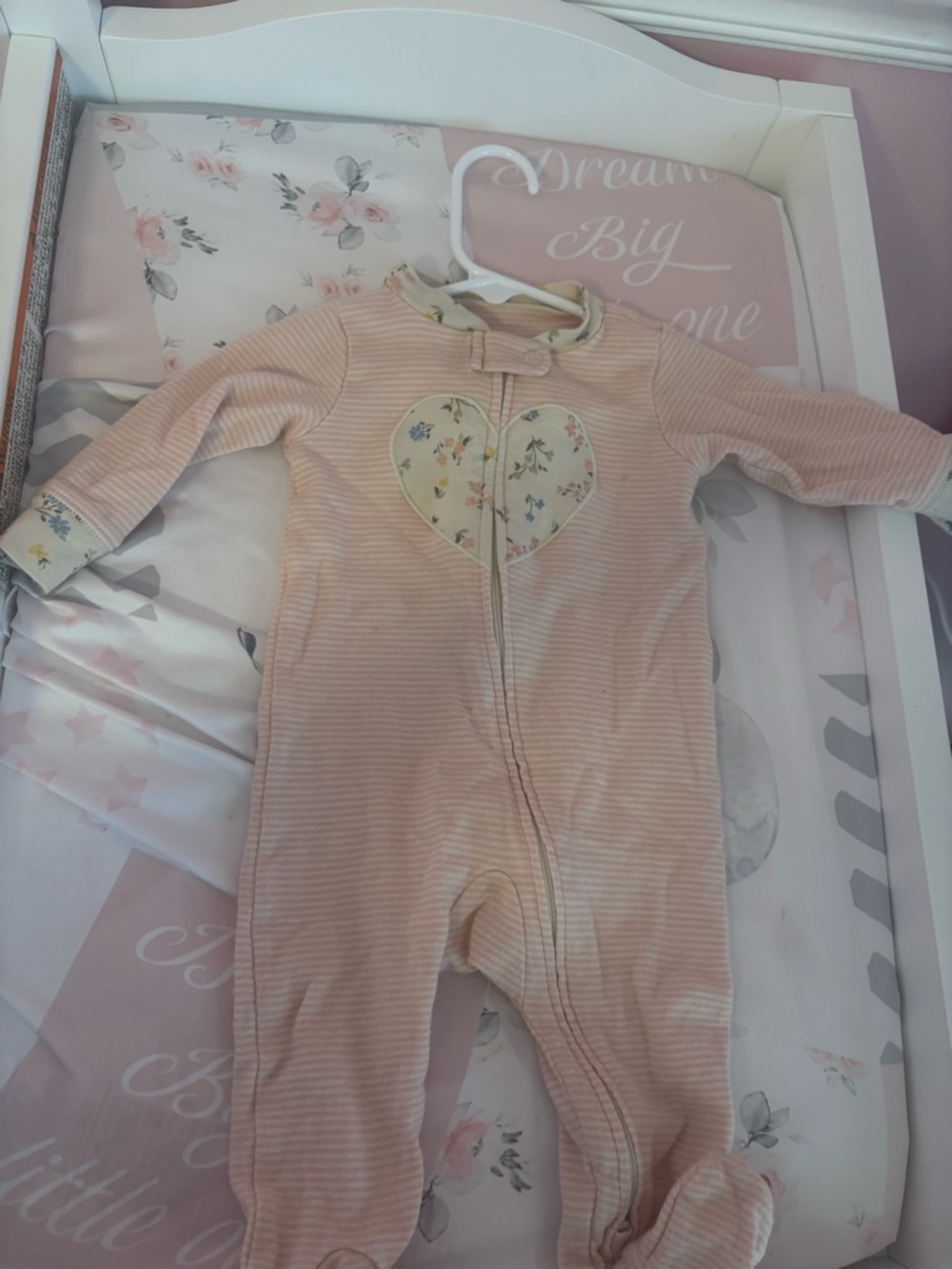 Carter's Peach Stripe Footed One-Piece with Floral Heart